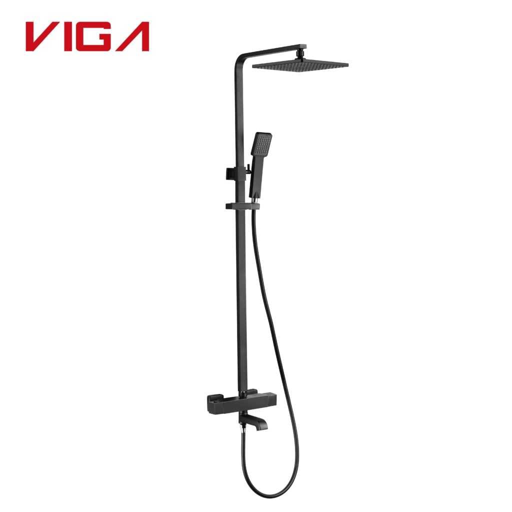 Wholesale Matte Black Square Exposed Thermostatic Shower Set