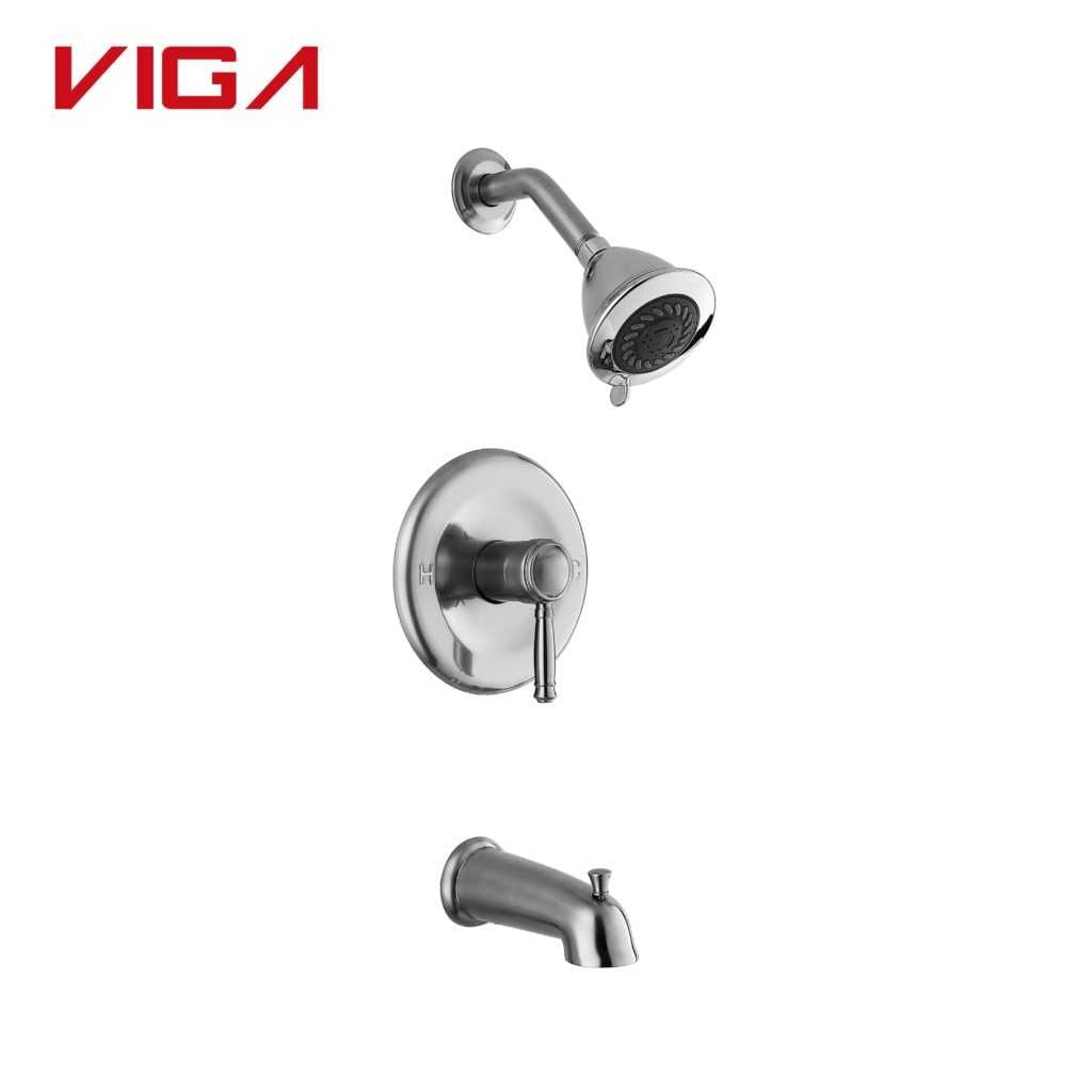 Viga Brushed Nickel Concealed Shower Column Set, Pressurized Bath Shower Valve