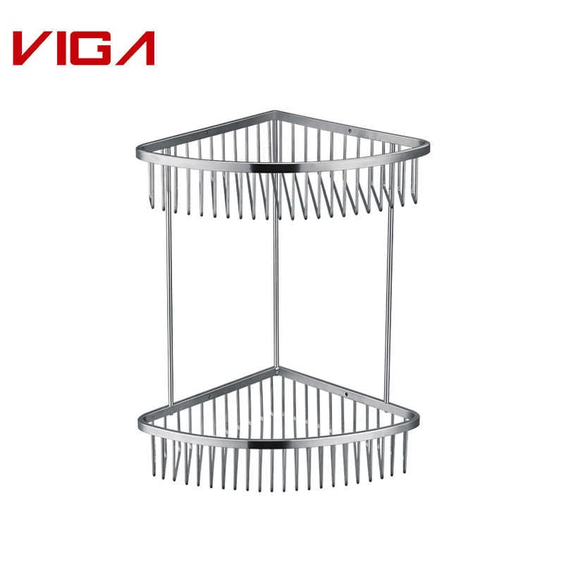 Top Quality Stainless steel 304 corner shower shelf rack two tier shampoo holder