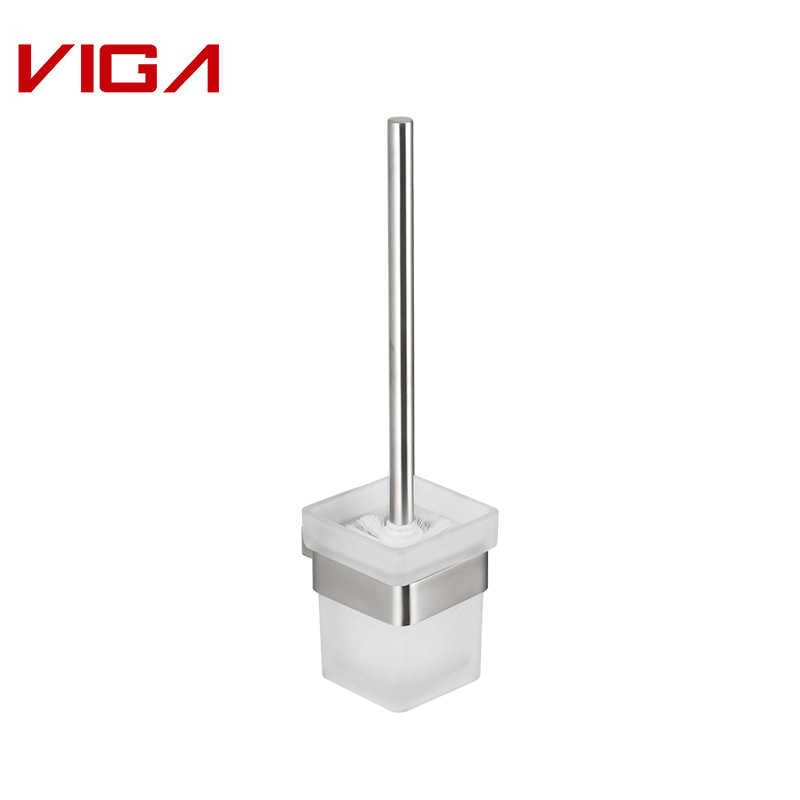 Simple Design Stainless Steel 304 Glass Toilet Brush Holder In Brushed Finished