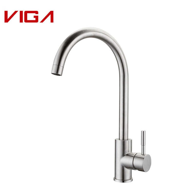 ROBINET VIGA, Mélangeur de cuisine, Robinet d'eau de cuisine, Robinet d'évier de cuisine extractible, LEUR 304, Nickel brossé