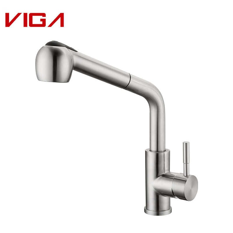 VIGA FAUCET, Kombuismenger, Kombuis Waterkraan, Pull-out Kitchen Sink Faucet, SUS 304, Brushed Nickel