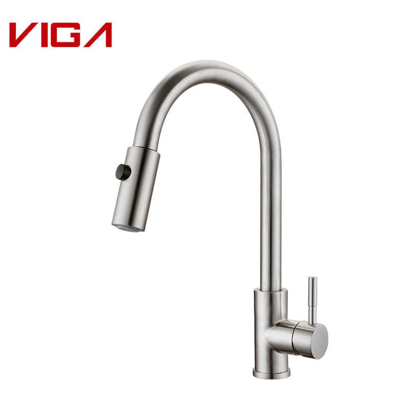 VIGA FAUCET, Μίξερ κουζίνας, Βρύση νερού κουζίνας, Πτυσσόμενη βρύση νεροχύτη κουζίνας, SUS 304, Brushed Nickel