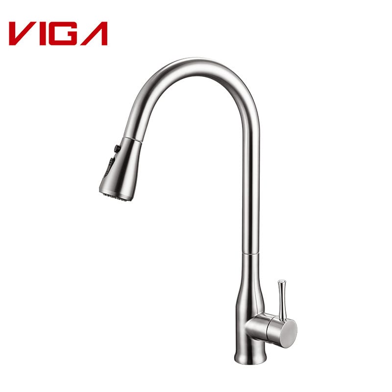 VIGA FAUCET, Μίξερ κουζίνας, Βρύση νερού κουζίνας, Πτυσσόμενη βρύση νεροχύτη κουζίνας, SUS 304, Brushed Nickel