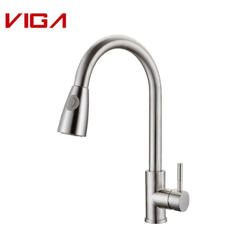 VIGA FAUCET, Kitchen Mixer, Kitchen Water Tap, Pull-out Kitchen Sink Faucet, SUS 304, Brushed Nickel