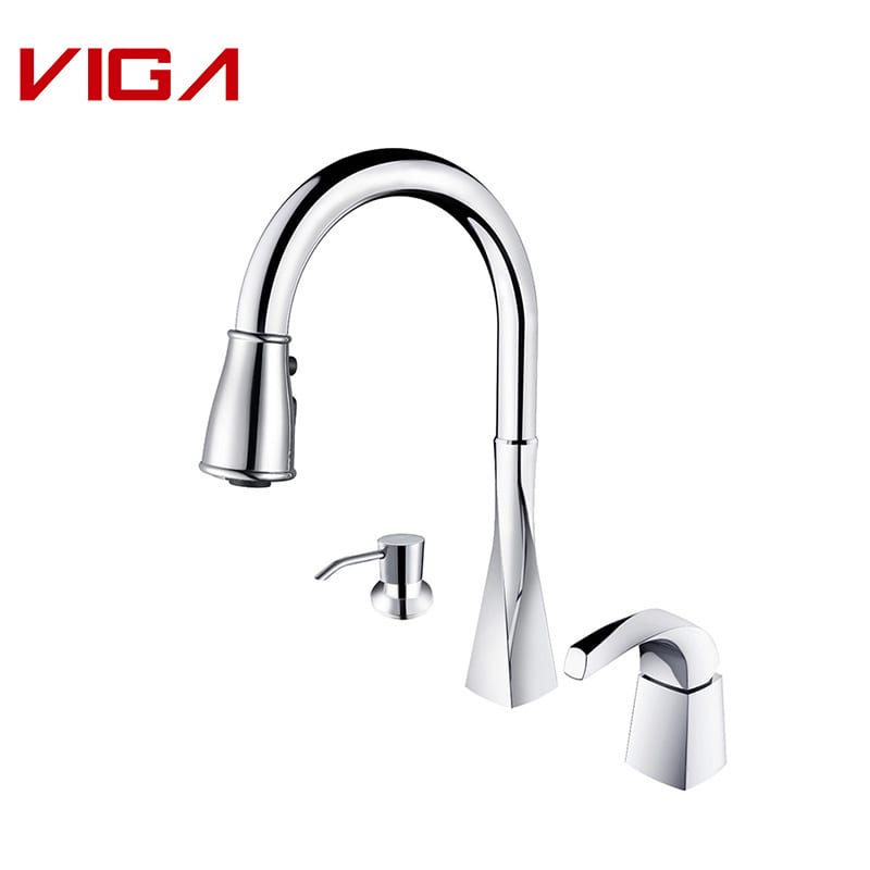 8′ Two Handle kitchen faucet, Kitchen Sink Mixer with 2 Handles, Geelkoper, Verchroomd