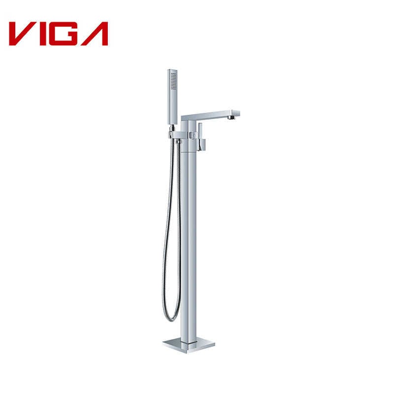 Brass Floor Mounted Bathtub Mixer With Hand Shower In Chrome Plated