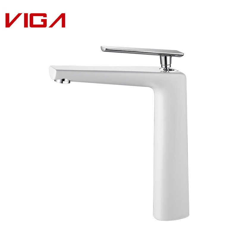 Basin Mixer, Tall Basin Mixer, Bathroom Sink Faucet, White And Chrome