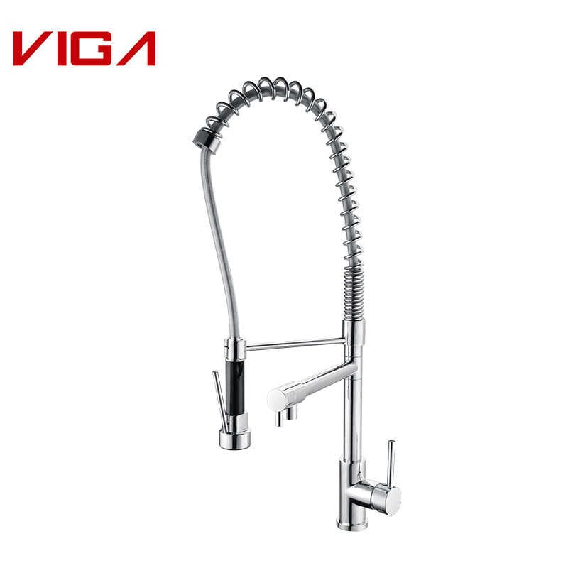 VIGA FAUCET, Kitchen Mixer, Kitchen Water Tap, Pull-out Kitchen Sink Faucet, Brass, Chrome Plated