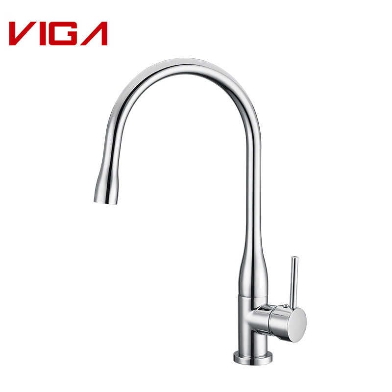 VIGA FAUCET, 廚房攪拌機, Kitchen Water Tap, Pull-out Kitchen Sink Faucet, Brass, 鍍鉻