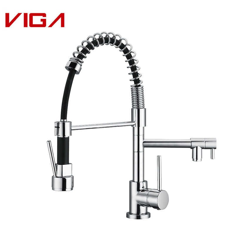 VIGA FAUCET, Кухонний змішувач, Kitchen Water Tap, Pull-out Kitchen Sink Faucet, Brass, Хромований