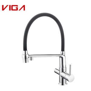 Contemporary Deck Mounted Single Hole Chrome Plated Silicon hose Brass Pull Out Kitchen Faucet With Clean Water Filter