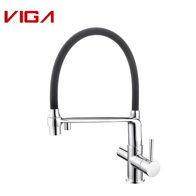 VIGA FAUCET, Pull-Out Kitchen Faucet With Filter, ናስ, Black Finish