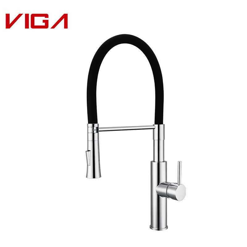 VIGA Single Handle Kitchen Faucet With Silicone Sprayer Hose, Brass Pull-out Kitchen Mixer, Chrome et noir