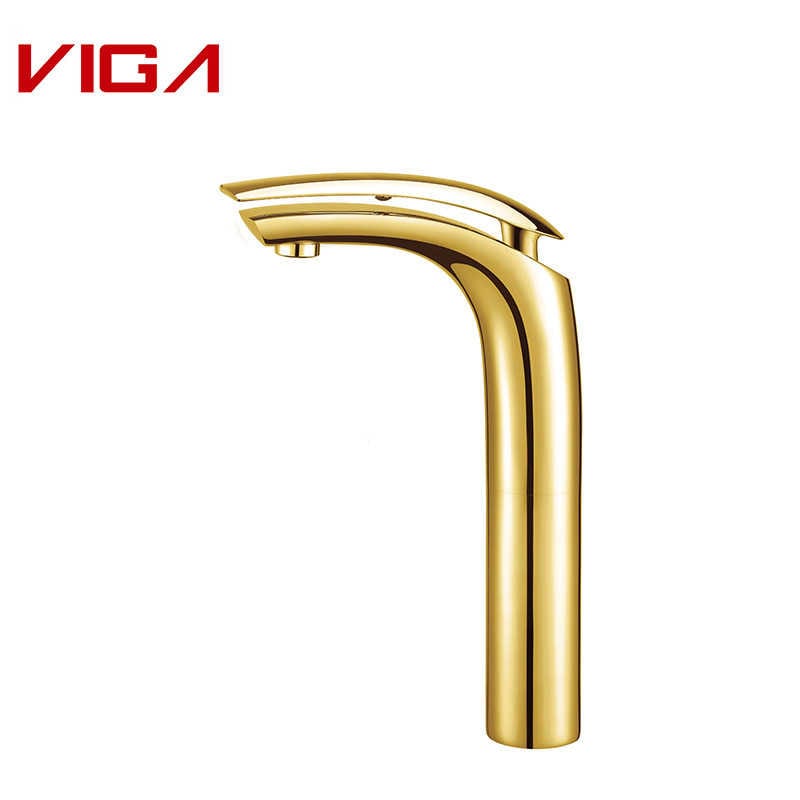 High Basin Mixer, Bathroom Mixer, Faucet, Brass, Gold Finish