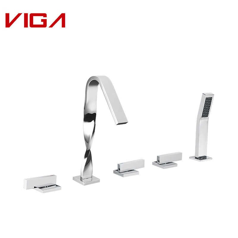 VIGA FAUCET, Deck-mounted 5-hole Bath Mixer, ናስ, Chrome Plated