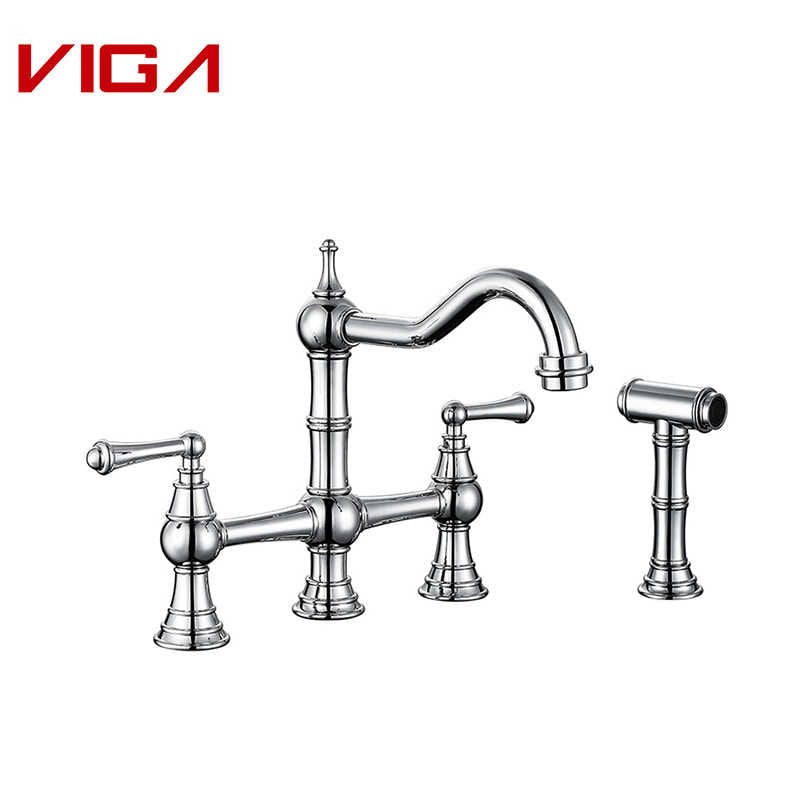 VIGA FAUCET, Kitchen Mixer, Kitchen Tap Vintage with Side Spray, Brass, Chrome Plated