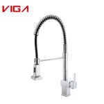 SUS304 Spring Pull Out Brass Kitchen Faucet In Chrome Plate