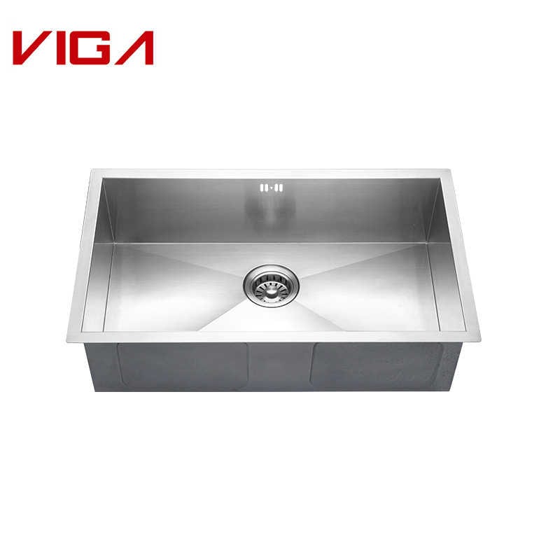 VIGA ቧንቧ, Stainless Steel SUS#304 Square Single Kitchen Sink, Brushed Nickle