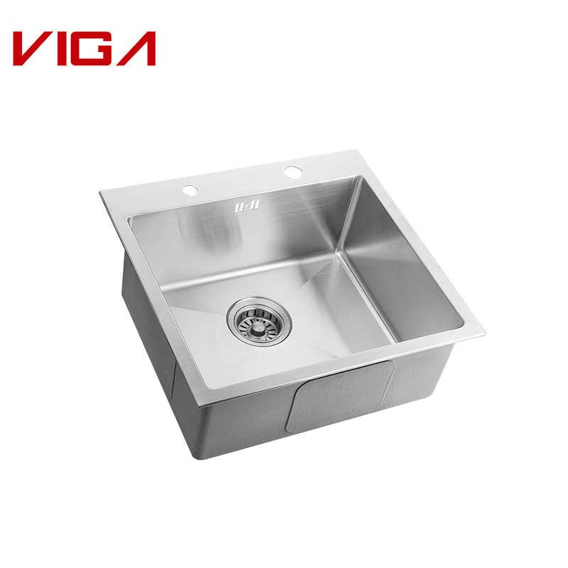 Stainless Steel SUS#304 Square Single Kitchen Sink, Nickel brossé