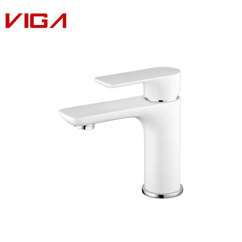 Single Handle Basin Mixer, Paʻa wai holoi lumi lumi, Basin Tap, keleawe, Chrome and White