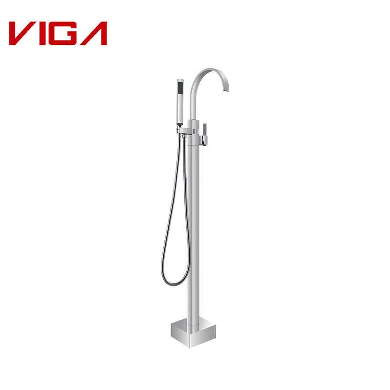 Floor Mounted Bathtub Mixer. Floor Standing Bath Mixer, Латунь, Хромированный