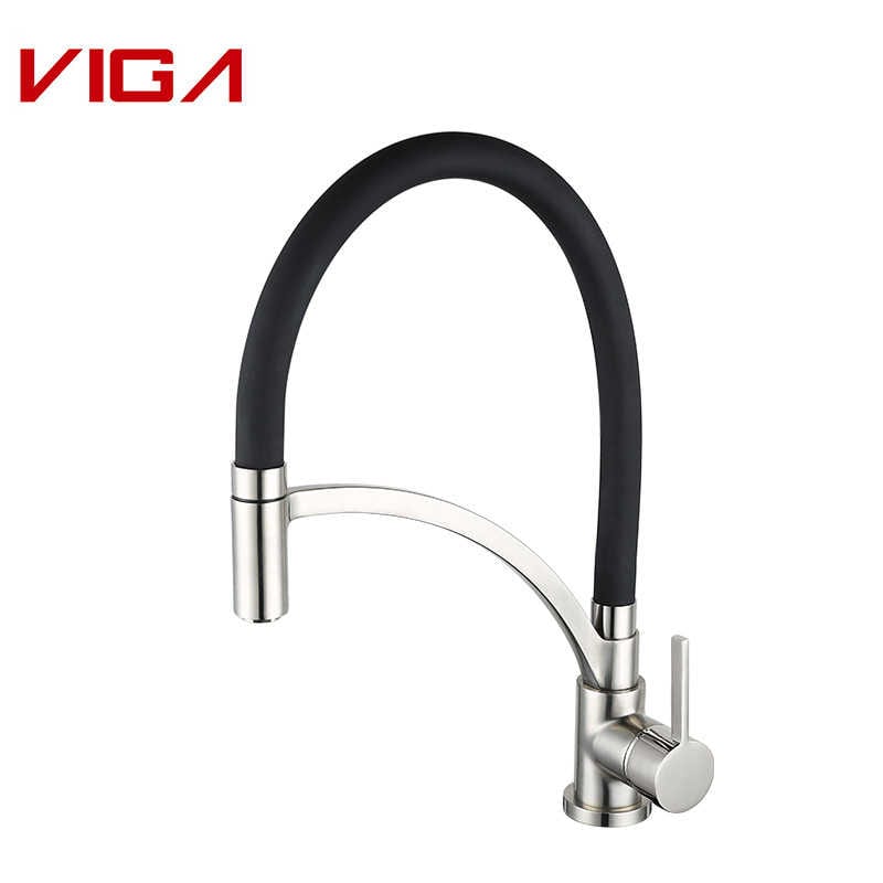 Kjøkkenbatteri, Kitchen Water Tap, Pull-out Kitchen Sink Faucet, Messing, Chrome and Black