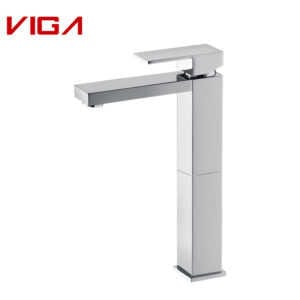 Square Tall Basin Mixer, Bathroom Sink Faucet, Basin Tap, Brass, Chrome Plated