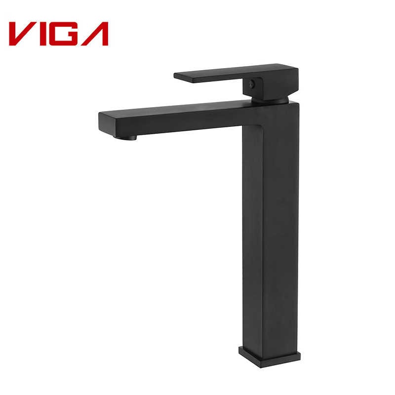 Mezclador de lavabo alto, Grifo monomando para lavabo de baño, Grifo para lavabo, Negro mate