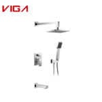 Contemporary Brass Spout Chrome Plated Concealed Shower Faucet Column Set In Bathroom