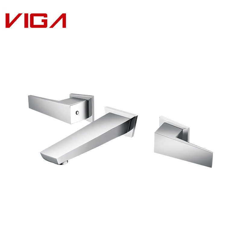 VIGA Concealed 3-Hole Basin Mixer in Bathroom, Brass, Chrome Plated