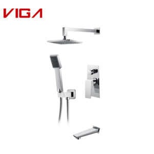 Kaiping Manufacturer Square Brass Spout  Bathroom Concealed Shower Faucet Set In Chrome Plate