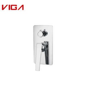 Concealed Shower Mixer With Diverter, Wall-mounted Shower Mixer with Diverter, Brass, Chrome