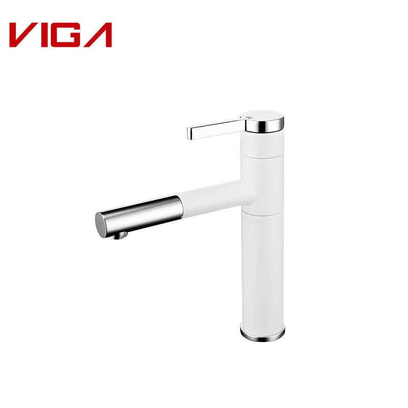Single Handle Basin Mixer, Bathroom Sink Faucet, Brass, White and Chrome