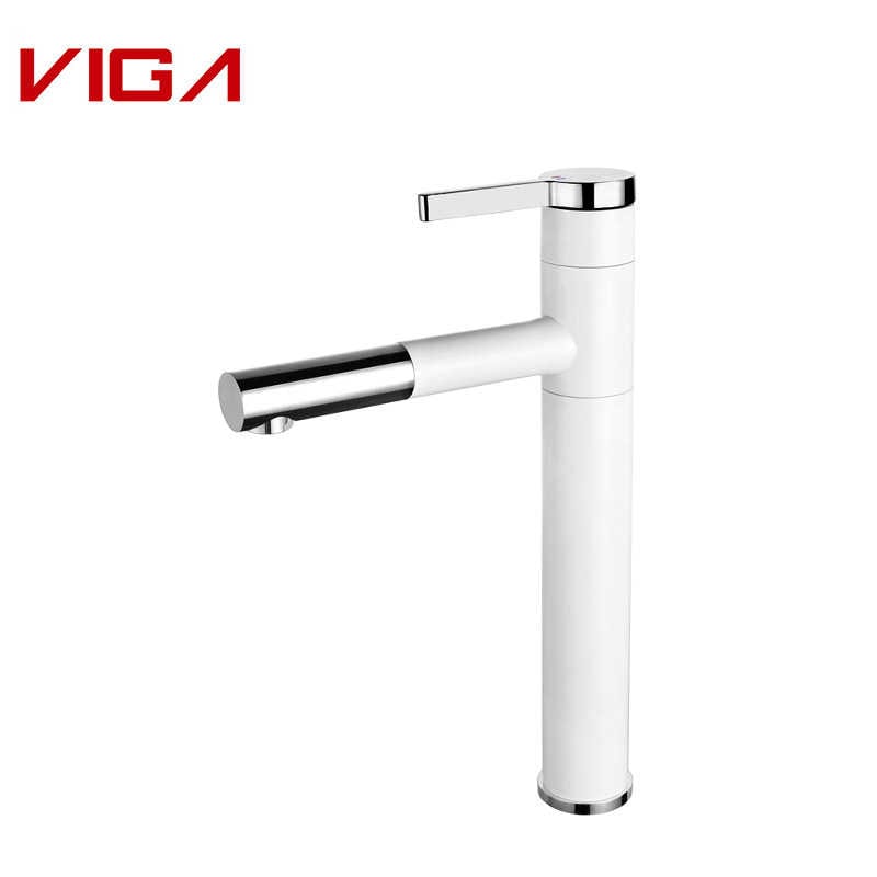 Single Handle High Basin Mixer, Korere Totohu kaukau, Brass, White and Chrome