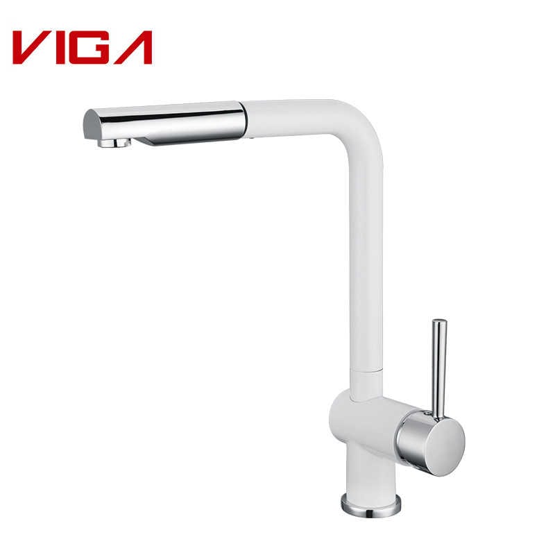 Keukenmixer, Keukenwaterkraan, Kitchen Sink Faucet, Messing, Chrome and White