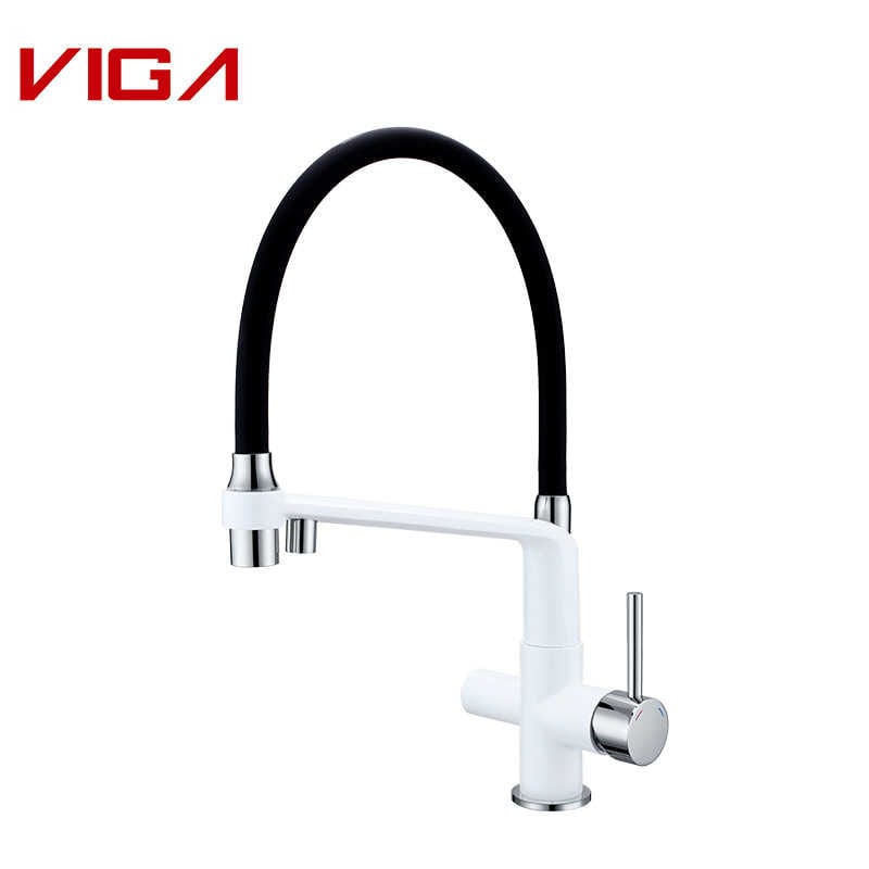 Kitchen Mixer with Filter, Pirinç, Krom ve Beyaz