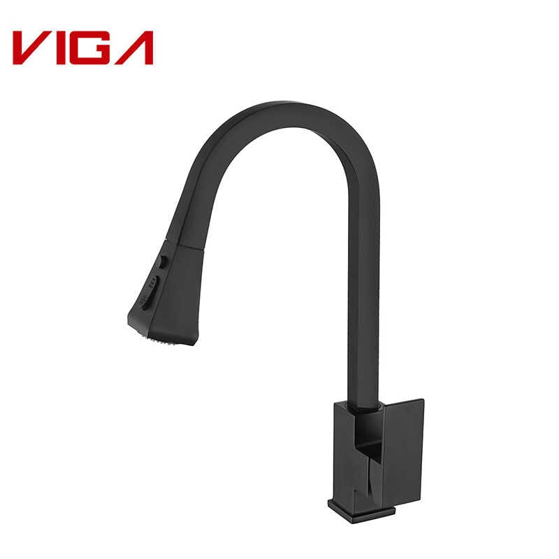 주방 믹서, Kitchen Water Tap, Pull-out Kitchen Sink Faucet, Brass, Matte Black