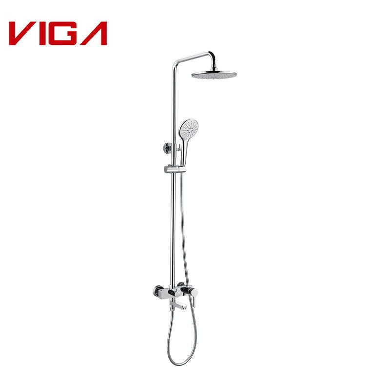 Shower Column Set with Bathtub Spout, Rainfall Shower Set, Латунь, Хромированный