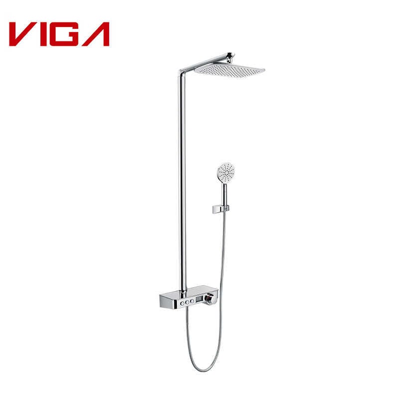 Brass Shower Tube Shower Column Set With Single Function Hand Shower, Cromado