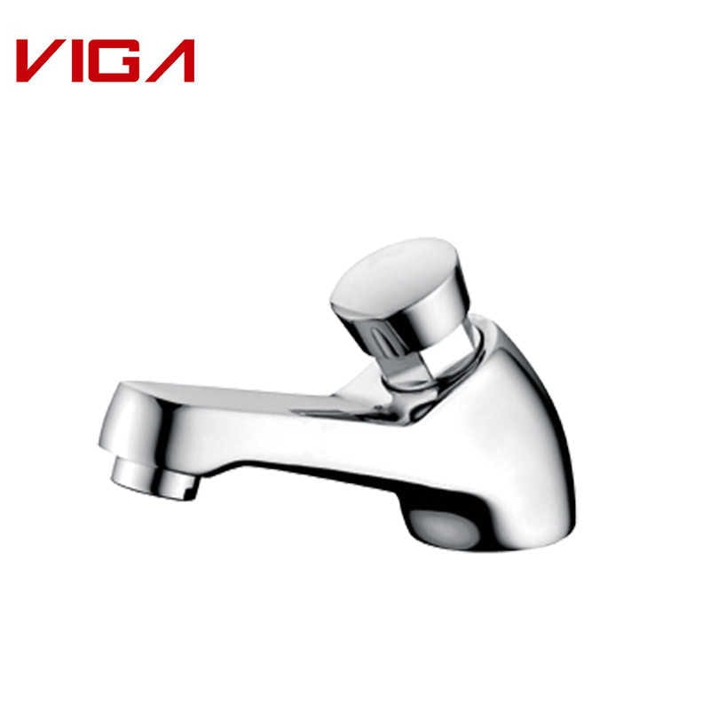 VIGA Self-closing Basin Mixer, Brass, Verchromt