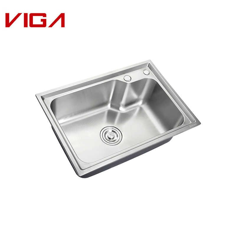 Square Single Kitchen Sink, Stainless Steel SUS#304 Anti-rust Brushed Nickle