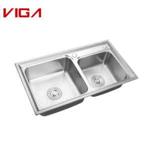 Commercial Kitchenware SUS#304 Stainless Steel Brushed Nickle Square Double Bowl Kitchen Sink