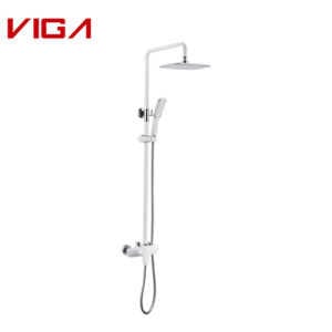 Shower Column Set, Rainfall Shower Set, Brass, Chrome and White