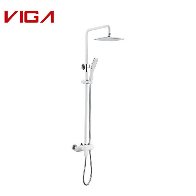 Mete kolòn douch, Rainfall Shower Set, Brass, Chrome and White