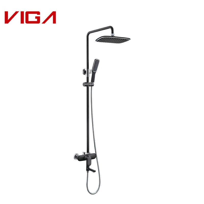 Shower Column Set with Spout, Rainfall Shower Set, Tembaga, Black and Chrome