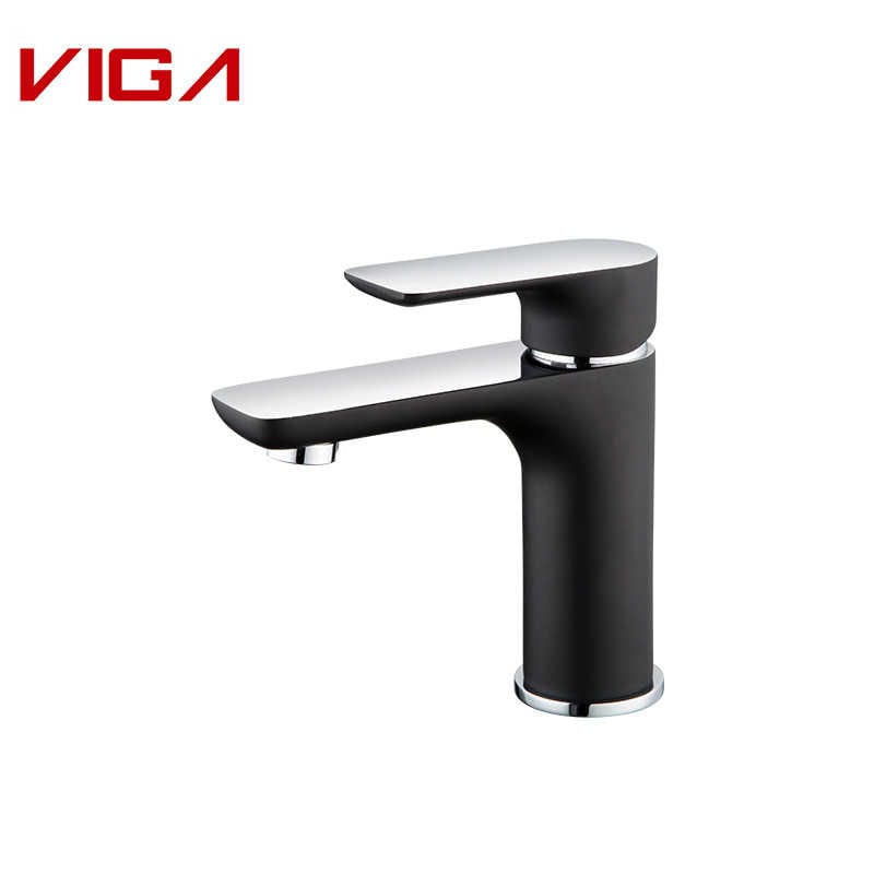 Basin Mixer, Single Lever Bathroom Sink Faucet, 洗面台の蛇口, Black and Chrome