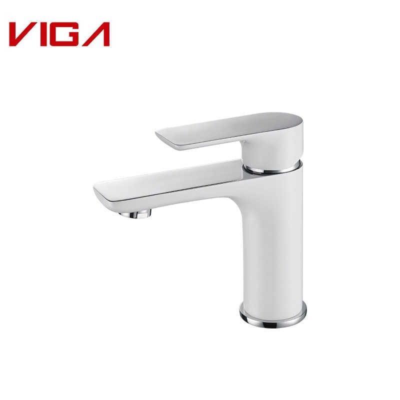 Single Basin Mixer, Faucet Sinc Ystafell Ymolchi, Basin Tap, Brass, Chrome and White