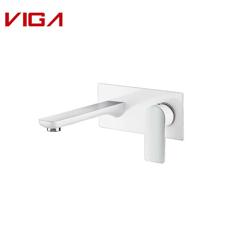 Embedded Box Basin Mixer, Wall Mounted Basin Mixer, Concealed Basin Mixer, White and Chrome, Brass