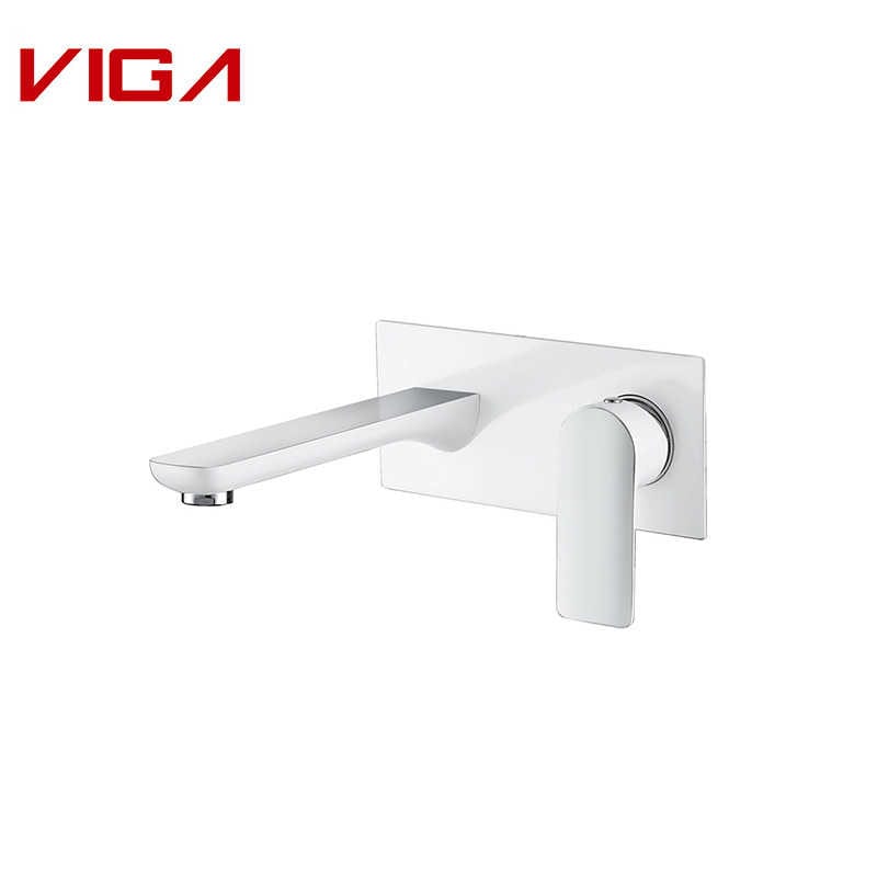 Embedded Box Basin Mixer, Wall Mounted Basin Mixer, Concealed Basin Mixer, White and Chrome, Messing